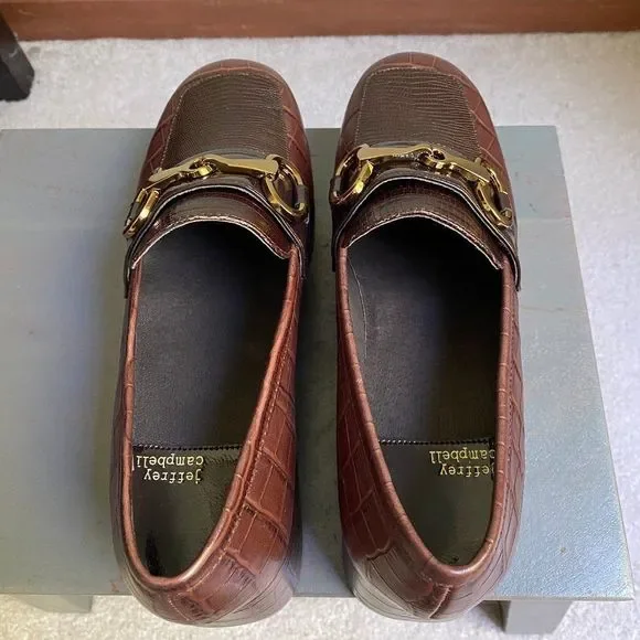 JEFFREY CAMPBELL Women Student Platform Croc Embossed Leather Loafers - NEW NWOB - Picture 7 of 10